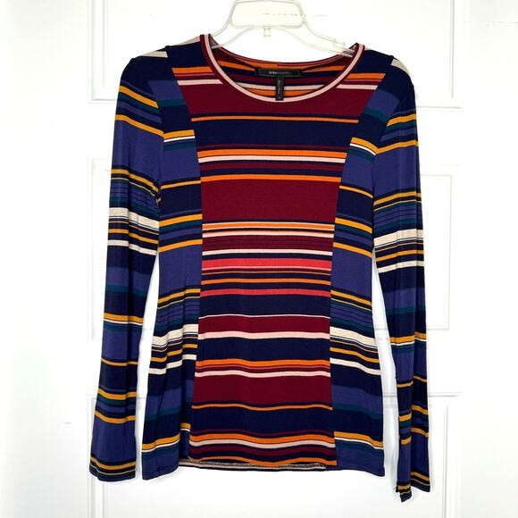 BCBGMaxaria Wms S Striped Pullover LS Tee Shirt Split Sleeves Casual Layering - Picture 8 of 8